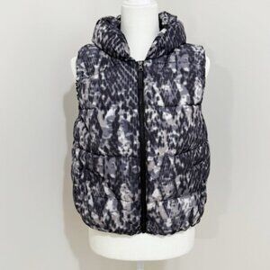 Calvin Klein Performance Puffer Vest Black Gray Animal Print Hooded Women's M